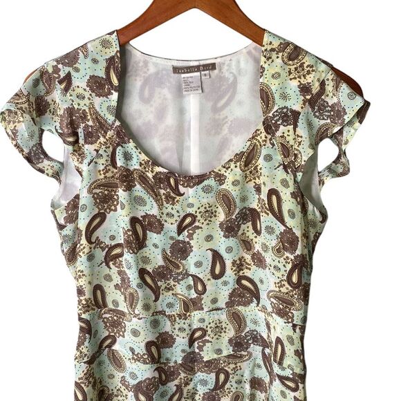 Anthropologie Isabella Bird 100% Silk Paisley Print Short Cutout Sleeve Dress - Picture 2 of 16